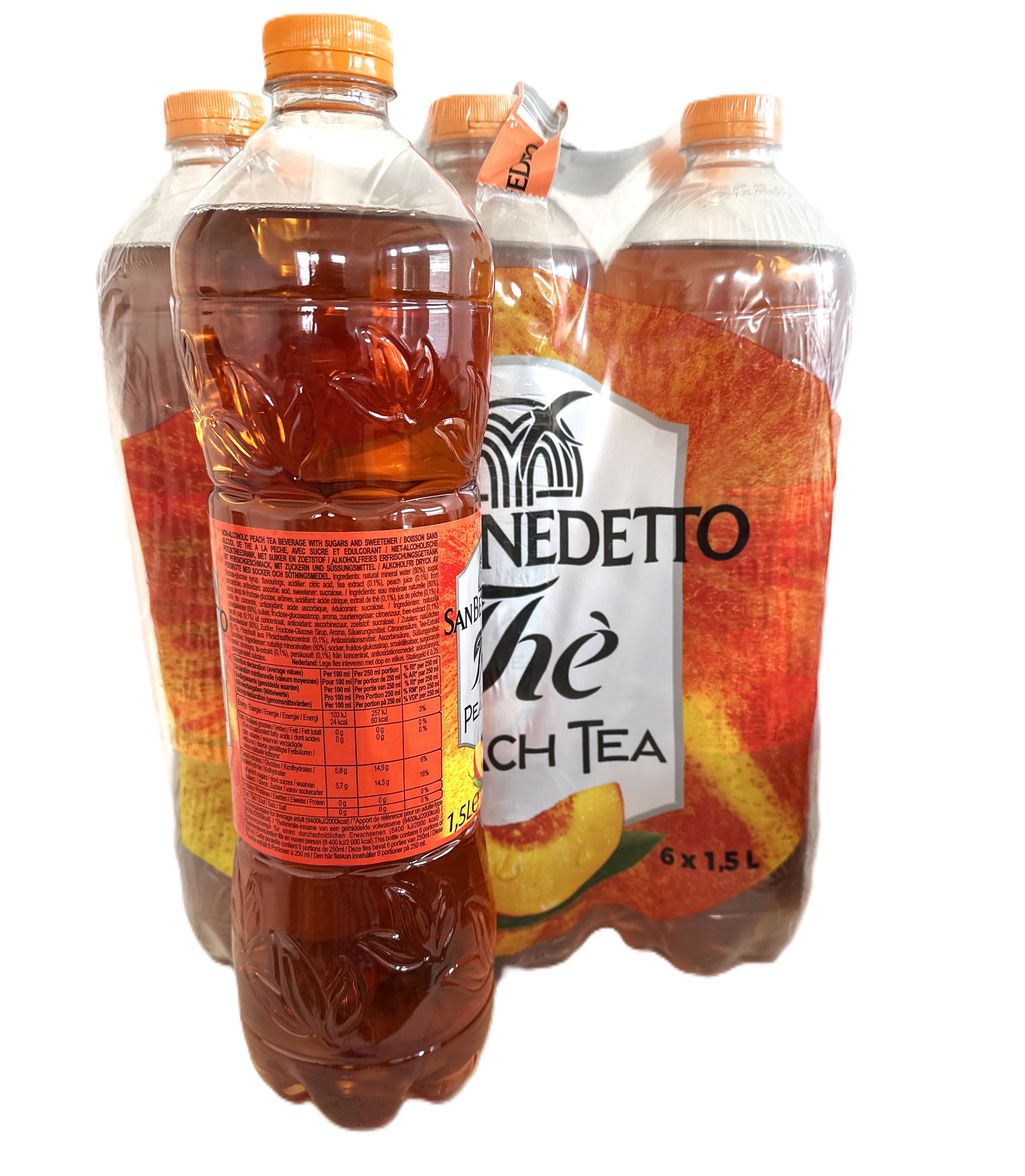 6 San Benedetto The Eistee Peach 1,5 L mit Pfand MHD 09.05.26